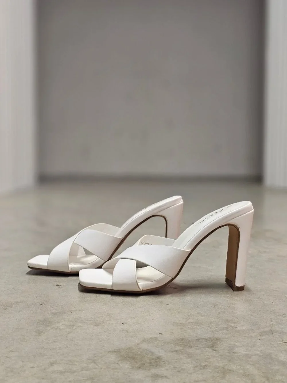 White Open-Toe Heeled Sandals With Cross-Strap Design & Square Toe By Anna - Picture 7 of 12